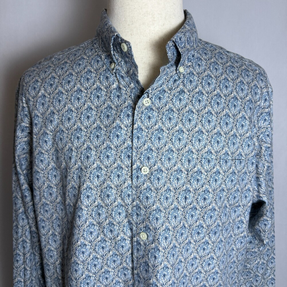 NWT Cremieux Men's Button Down XL Long Sleeves Blue & Gray Damask Jacquard Print - Picture 3 of 14